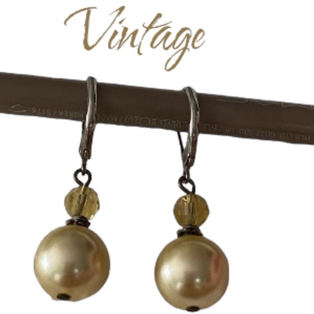 Vintage Citron Pearl and Bead Leverback Earrings